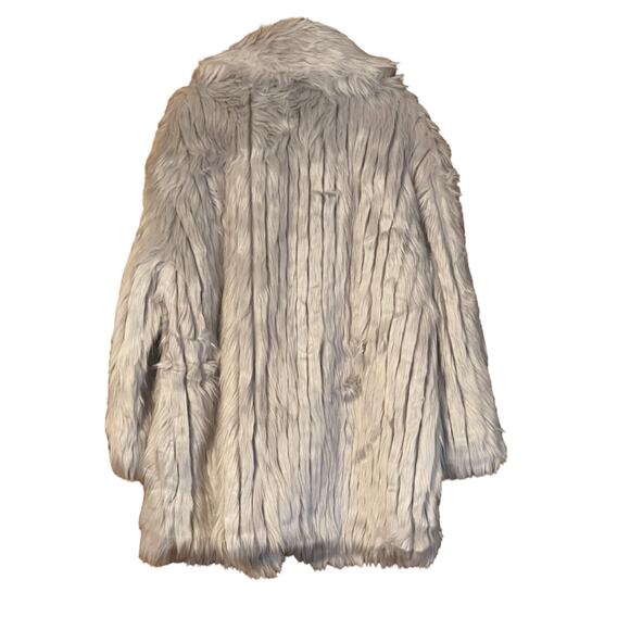Express x You NEW Size Large Oversized Faux Fur Jacket Coat Silver and White - Picture 7 of 10